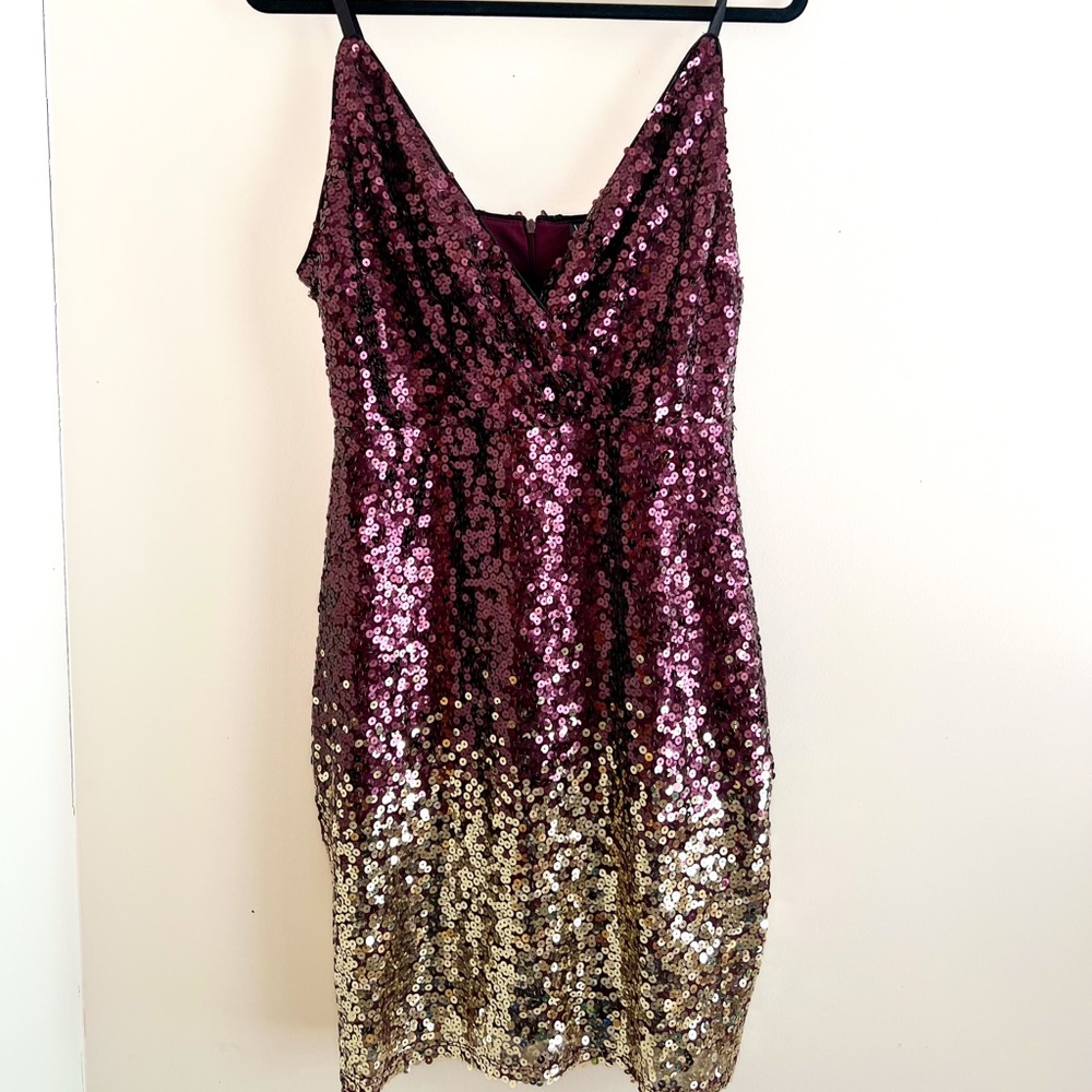 Venus burgundy & gold sequin v- neck dress